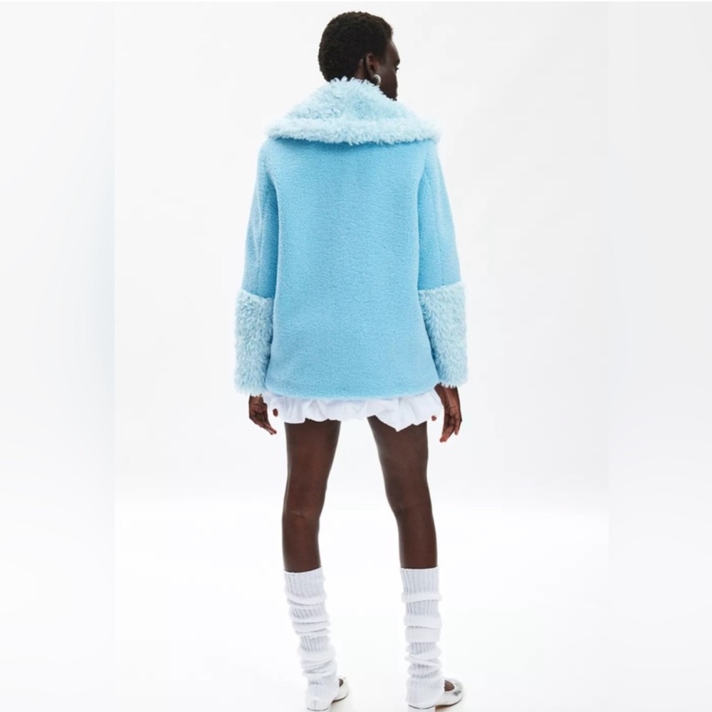 ❄️✌🏽 Urban Outfitters UO Elsa 70s Boho Teddy Kimchi Blue Faux Fur Blue Coat S - Picture 2 of 14